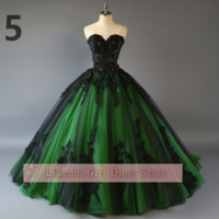 New Green and Black Lace Applique Tulle Strapless Ball Gown Floor Length Evening Formal Party Prom Dress Hand Made Custom W11-4 - Thumbnail 6