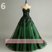 New Green and Black Lace Applique Tulle Strapless Ball Gown Floor Length Evening Formal Party Prom Dress Hand Made Custom W11-4 - Thumbnail 7