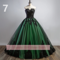 New Green and Black Lace Applique Tulle Strapless Ball Gown Floor Length Evening Formal Party Prom Dress Hand Made Custom W11-4 - Thumbnail 8