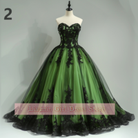 Green and Black Lace Applique Tulle Strapless Ball Gown Full Length Evening Formal Party Prom Dress Hand Made Custom Size W11-5 - Thumbnail 2