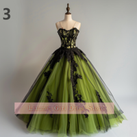 Green and Black Lace Applique Sweetheart Strapless Ball Gown Full Length Evening Formal Party Prom Dress Hand Made Custom W11-6 - Thumbnail 5