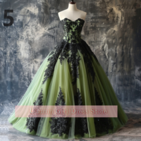 Green and Black Lace Applique Sweetheart Strapless Ball Gown Full Length Evening Formal Party Prom Dress Hand Made Custom W11-6 - Thumbnail 6