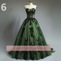 Green and Black Lace Applique Sweetheart Strapless Ball Gown Full Length Evening Formal Party Prom Dress Hand Made Custom W11-6 - Thumbnail 7
