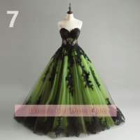 Green and Black Lace Applique Sweetheart Strapless Ball Gown Full Length Evening Formal Party Prom Dress Hand Made Custom W11-6 - Thumbnail 8