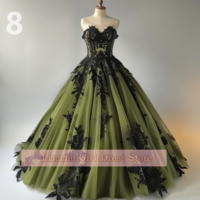 Green and Black Lace Applique Sweetheart Strapless Ball Gown Full Length Evening Formal Party Prom Dress Hand Made Custom W11-6 - Thumbnail 9