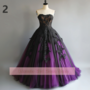 Fashion Purple and Black Lace Applique Sweetheart Strapless Ball Gown Full Length Evening Formal Party Prom Dress Custom W11-7-3
