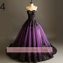 Fashion Purple and Black Lace Applique Sweetheart Strapless Ball Gown Full Length Evening Formal Party Prom Dress Custom W11-7-1