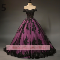 Fashion Purple and Black Lace Applique Sweetheart Strapless Ball Gown Full Length Evening Formal Party Prom Dress Custom W11-7 - Thumbnail 6
