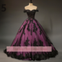 Fashion Purple and Black Lace Applique Sweetheart Strapless Ball Gown Full Length Evening Formal Party Prom Dress Custom W11-7-2