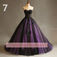 Fashion Purple and Black Lace Applique Sweetheart Strapless Ball Gown Full Length Evening Formal Party Prom Dress Custom W11-7 - Thumbnail 8