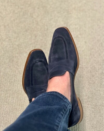 Navy Blue Color Handmade FOrmal Moccasin Dress Shoes