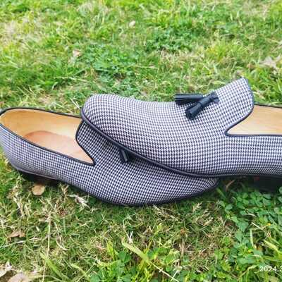 Handmade men two tone black white  dress shoes men's - Thumbnail 1