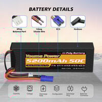 Youme Power 2S 7.4V 5200mAh 50C Lipo Hardcase Battery Pack   - Thumbnail 4