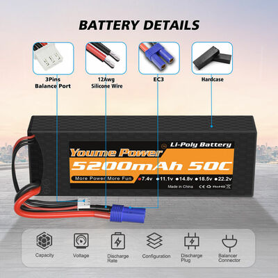 Youme power 2s 7.4v 5200mah 50c lipo hardcase battery pack  