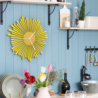 The Sun - stylish organic yellow / golden wooden wall clock, a piece of wall art - Thumbnail 7