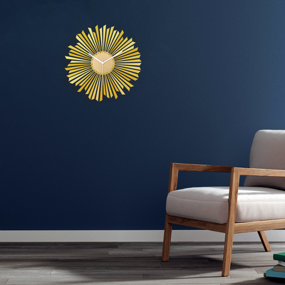 The Sun - stylish organic yellow / golden wooden wall clock, a piece of wall art