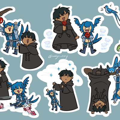 [in stock] ffxiv h/ermes and meteion 5"x7" vinyl sticker sheet