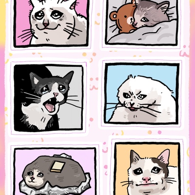 Crying cat meme sticker sheets - Thumbnail 3