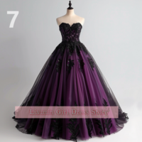 Purple and Black Lace Applique Sweetheart Strapless Ball Gown Full Length Evening Formal Occasion Party Prom Dress Custom W11-8 - Thumbnail 7