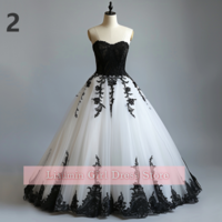 White Tulle and Black Applique Ball Gown Full Length Lace Up Back Evening Dress Formal Occasion Elagant Clohing Custom W11-10 - Thumbnail 3