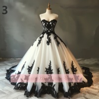 White Tulle and Black Applique Ball Gown Full Length Lace Up Back Evening Dress Formal Occasion Elagant Clohing Custom W11-10 - Thumbnail 4