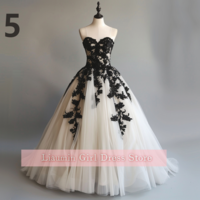 White Tulle and Black Applique Ball Gown Full Length Lace Up Back Evening Dress Formal Occasion Elagant Clohing Custom W11-10 - Thumbnail 6