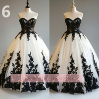 White Tulle and Black Applique Ball Gown Full Length Lace Up Back Evening Dress Formal Occasion Elagant Clohing Custom W11-10 - Thumbnail 7