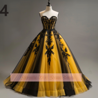 Yellow and Black Lace Applique Strapless Ball Gown Floor Length Evening Formal Occasion Party Prom Dress Custom Size W11-11 - Thumbnail 5