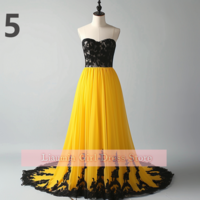 Yellow and Black Lace Applique Strapless Ball Gown Full Length Evening Formal Occasion Party Prom Dress Custom Color Size W11-12 - Thumbnail 6