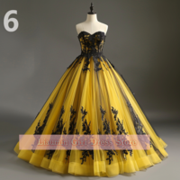 Yellow and Black Lace Applique Strapless Ball Gown Full Length Evening Formal Occasion Party Prom Dress Custom Color Size W11-12 - Thumbnail 7