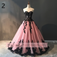 Pink and Black Lace Applique Strapless Ball Gown Full Length Evening Formal Occasion Party Prom Dress Custom Color Size W11-13 - Thumbnail 3