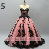 Pink and Black Lace Applique Strapless Ball Gown Full Length Evening Formal Occasion Party Prom Dress Custom Color Size W11-13 - Thumbnail 6