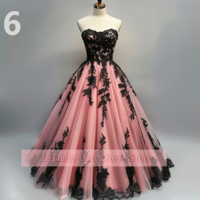 Pink and Black Lace Applique Strapless Ball Gown Full Length Evening Formal Occasion Party Prom Dress Custom Color Size W11-13 - Thumbnail 7