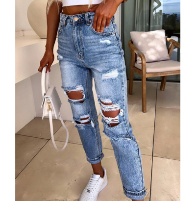 Women'S Fashion Casual Distressed Blue Jeans