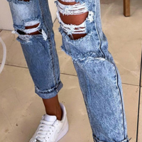 Women'S Fashion Casual Distressed Blue Jeans - Thumbnail 3