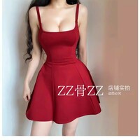 Square Neck Sling Dress Sexy High Waist A-Line Mini Skirt - Thumbnail 2