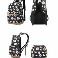 Daisy Flower Print Plus Size School Backpack With Lunch Bag For Teen Daypack Waterproof 15.6 Laptop Floral  Nurse Bag Work College Backpack - Thumbnail 1