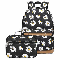 Daisy Flower Print Plus Size School Backpack With Lunch Bag For Teen Daypack Waterproof 15.6 Laptop Floral  Nurse Bag Work College Backpack - Thumbnail 4