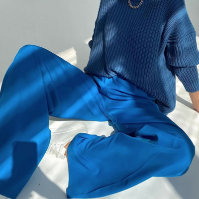 Bright blue wide leg trousers
