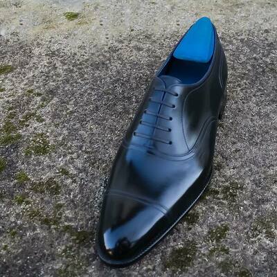 Simple and classic handmade black claf leather dress oxford shoes - Thumbnail 1