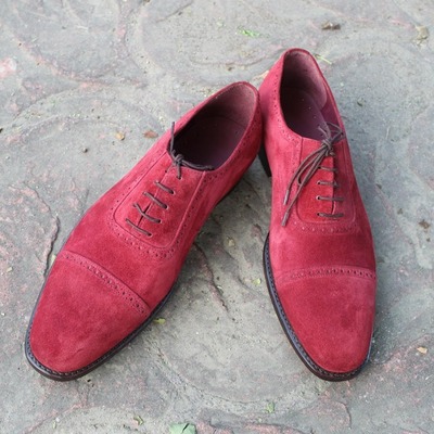 Men red suede leather handmade oxford dress shoes - Thumbnail 1