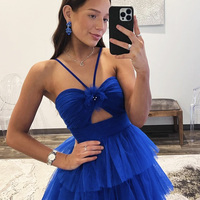 Blue Tulle Layers Long Prom Dress, Beautiful A-Line Backless Evening Party Dress - Thumbnail 2