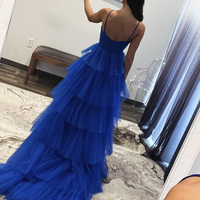 Blue Tulle Layers Long Prom Dress, Beautiful A-Line Backless Evening Party Dress - Thumbnail 3