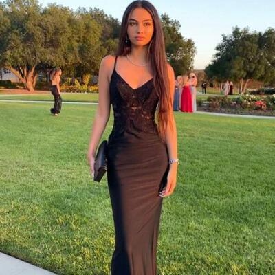 Beautiful a line black lace prom dresses