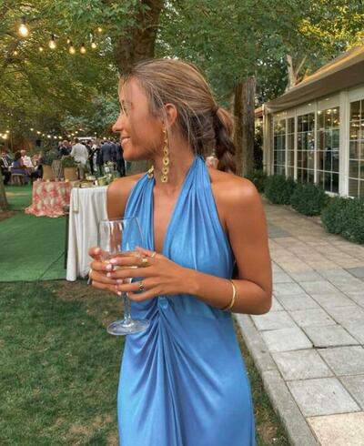 Simple Halter Blue Chiffon Prom Dresses Bridesmaid Dresses