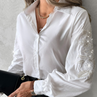 Solid Color Women'S Sweet Embroidered Top - Thumbnail 1