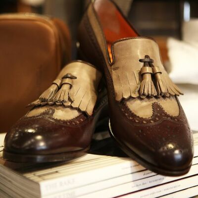 Handmade men's super tassels brown loafers slips on moccasin shoes