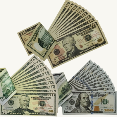  prop money 200 pieces x $100 +$50 +$10 authentic-looking fake bills for film sets and board games, double sided play replica dollar