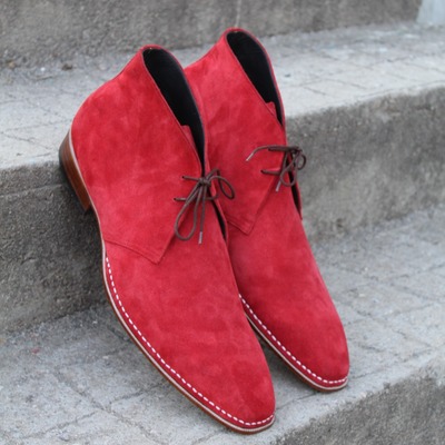 New handmade mens red suede leather chukka dress fashion boot