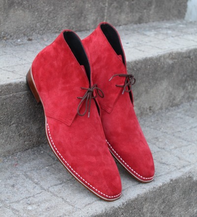 New Handmade Mens Red Suede Leather Chukka Dress Fashion Boot